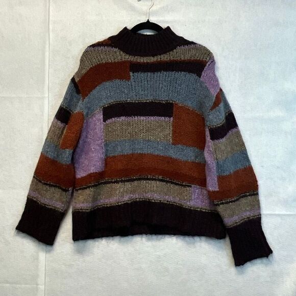 NWT a.n.a. Women’s Patchwork Sweater Large Colorblock Long Sleeve Boho Brown NEW - Picture 4 of 14